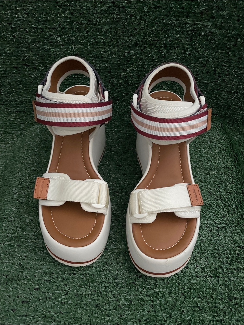 SEE BY CHLOE White Yumi Ribbon Straps Chunky Platform Wedge Sandals EU 38 US 8 - Picture 2 of 13